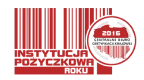 znak instytucji pożyczkowej roku z roku 2016, czerwony logotyp przypominający kod kreskowy